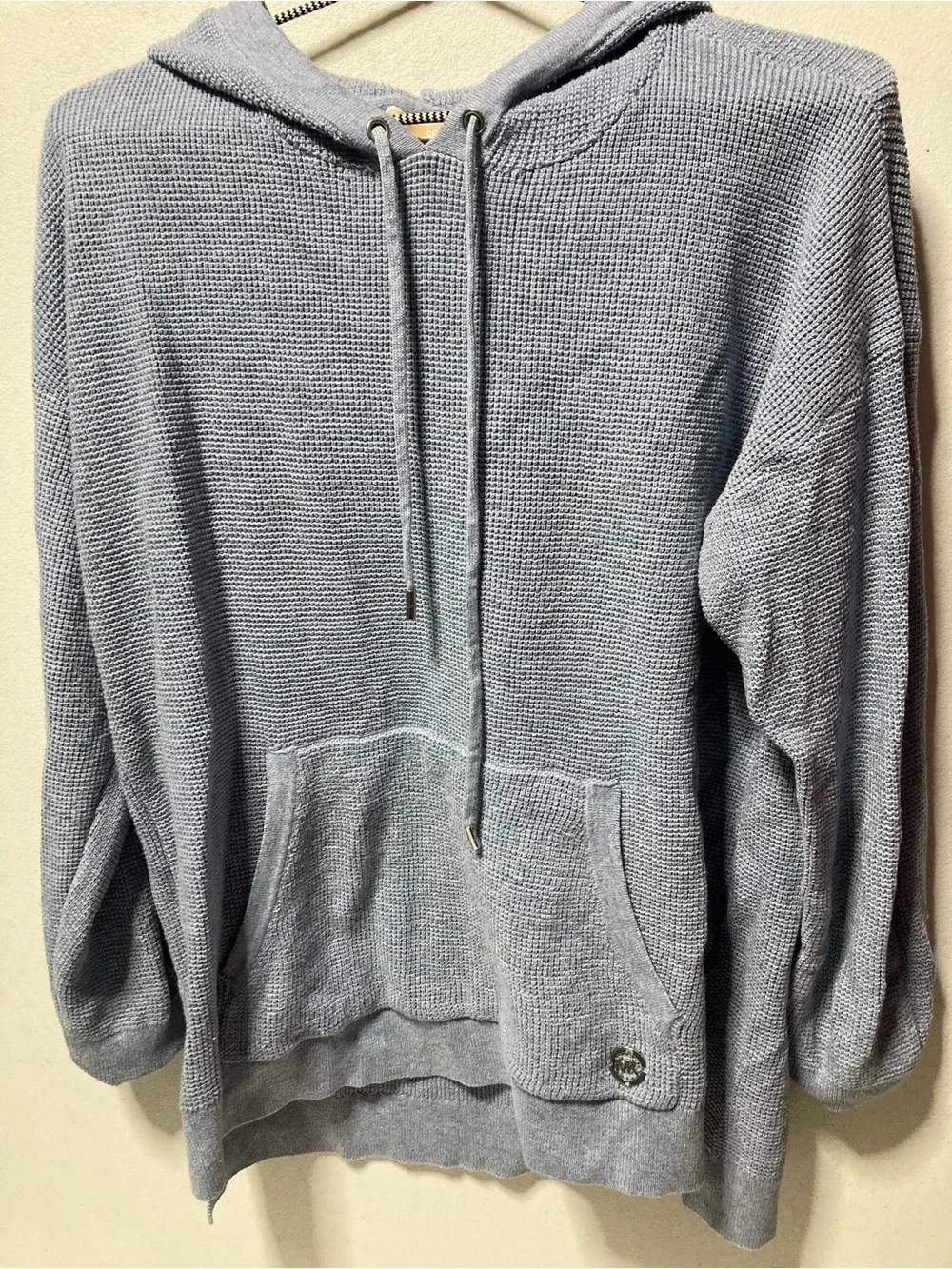 Michael Kors Light Blue Crewneck Knit Sweater with Drawstring Detail